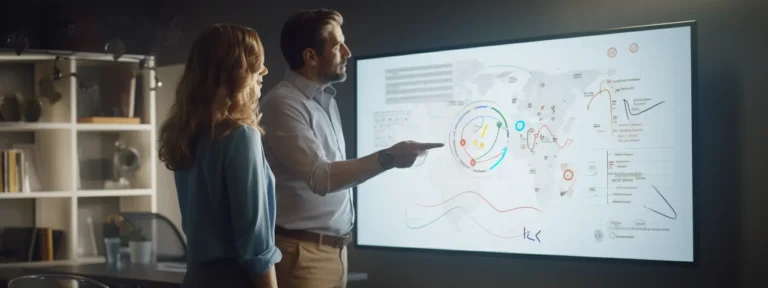 two people engaged in deep conversation, with a whiteboard displaying diagrams and arrows illustrating the steps of dispute resolution.