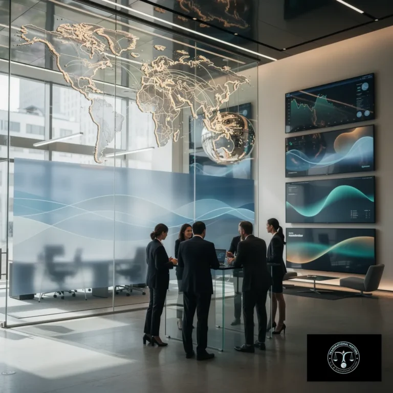 Modern bank office setting representing international wire transfer payments