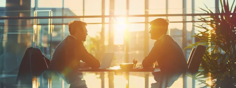 two businessmen discussing international investment opportunities during a arbitration meeting under the cafta agreement.