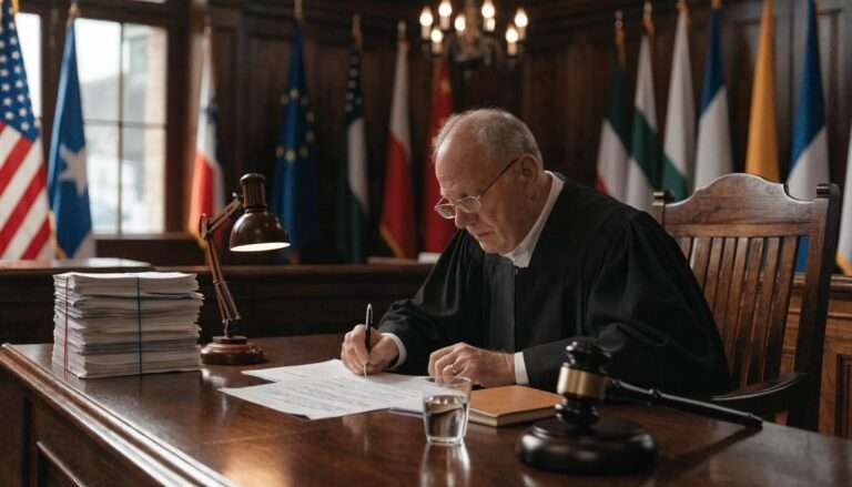 Courtroom scene showcasing the seriousness of anti-dumping laws in international trade