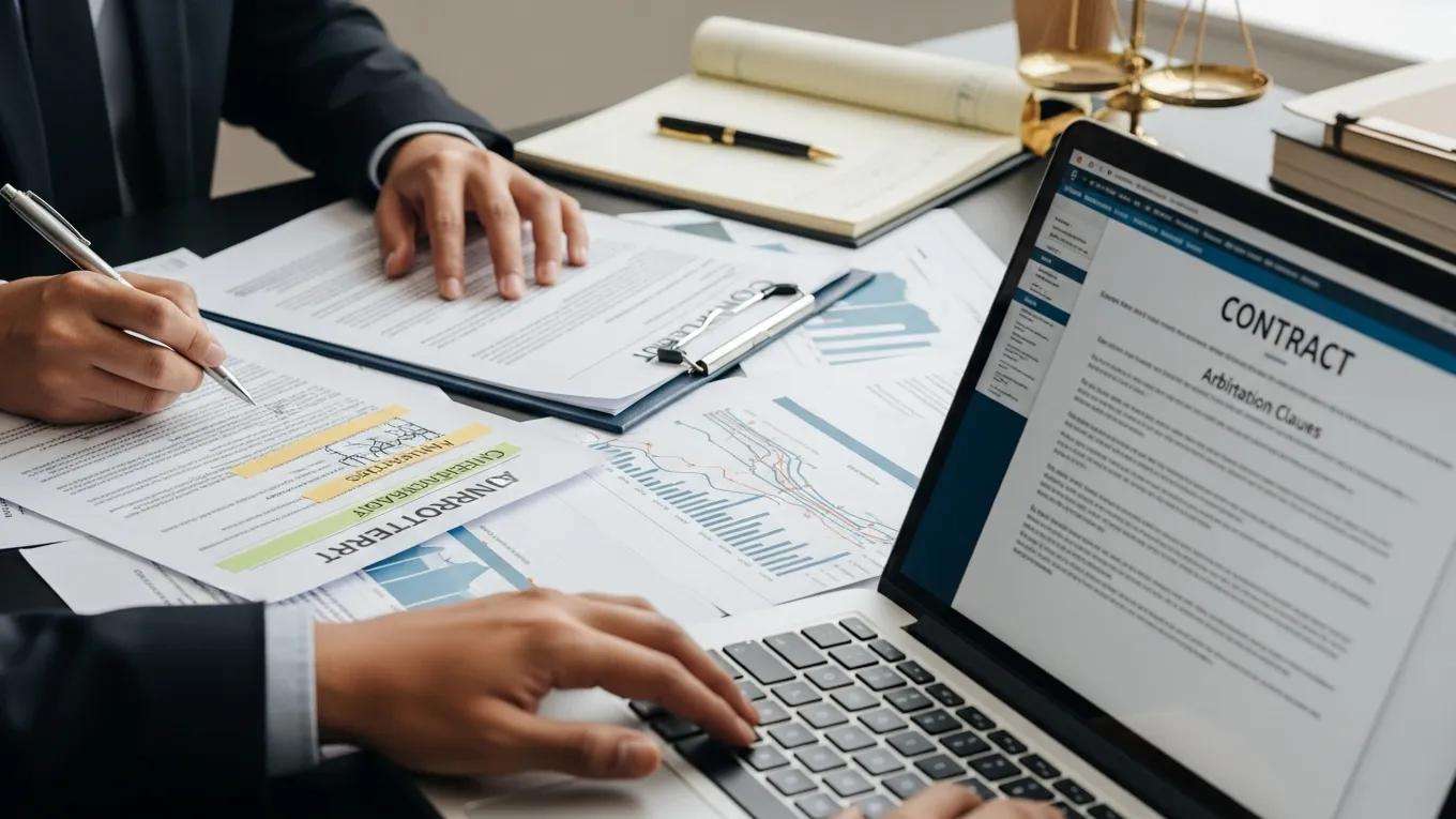 Legal professional drafting arbitration clauses for energy contracts
