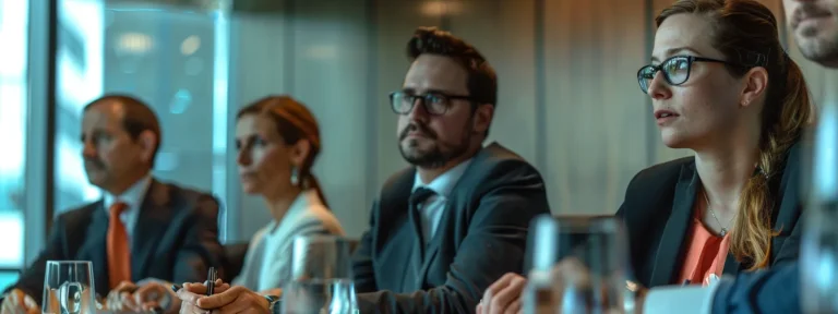 a panel of legal experts discussing expropriation defenses in a conference room.