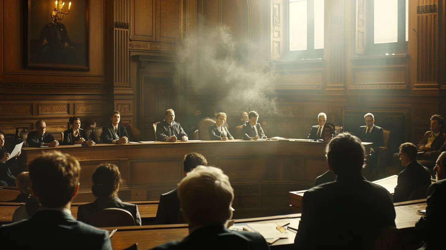 a dramatic courtroom scene showcases a focused attorney passionately presenting a motion to suppress evidence, with sharp lighting highlighting the intense expressions of the judge and jury, emphasizing the high-stakes nature of constitutional rights and due process.
