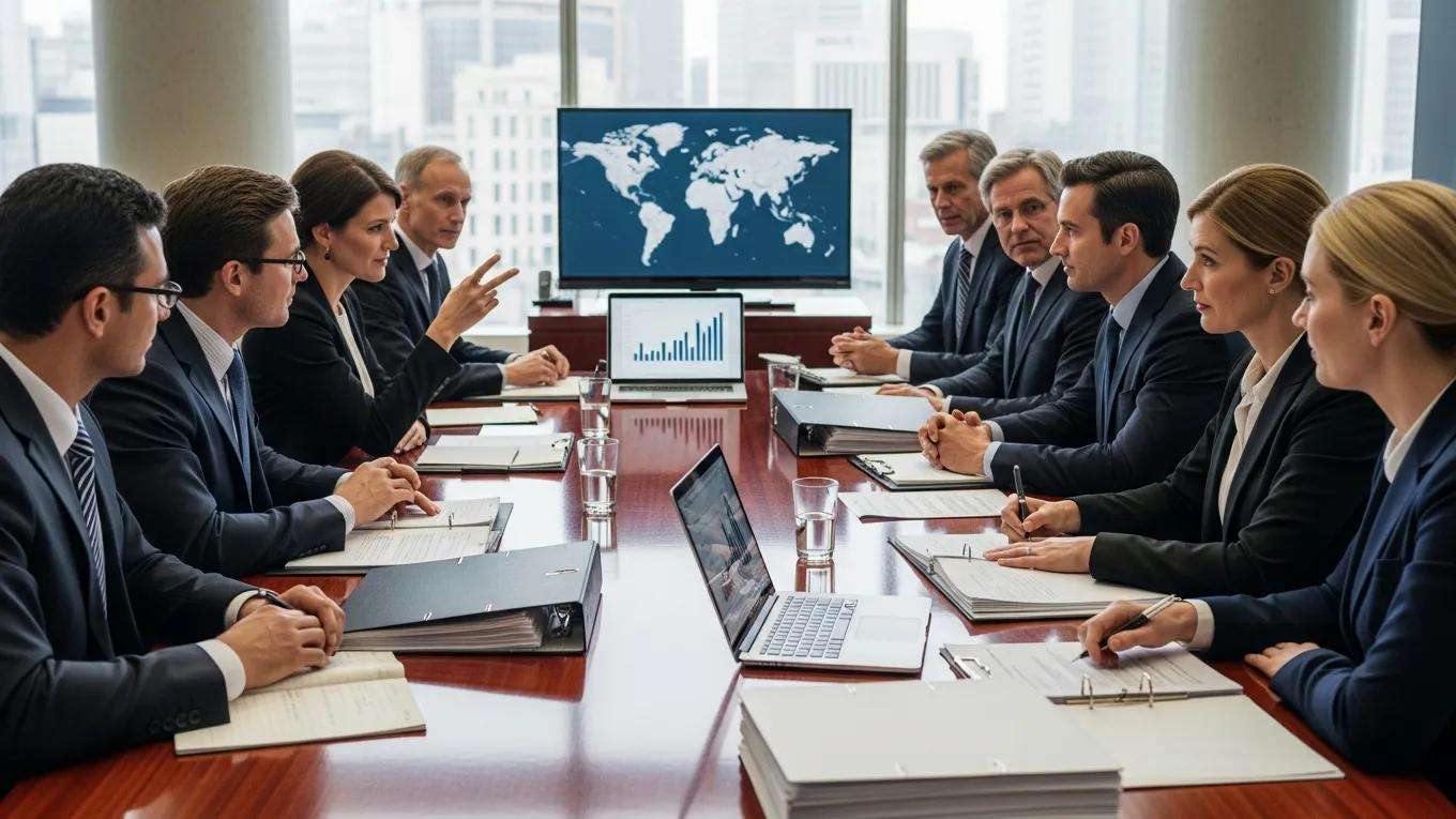 Meeting room with professionals discussing international arbitration options for cross-border disputes in China