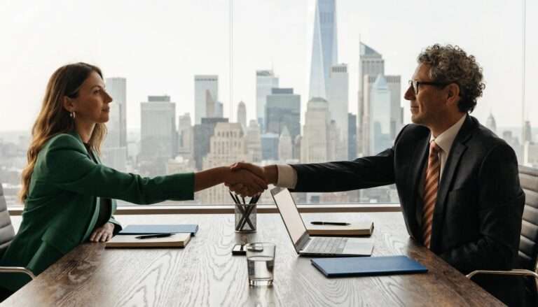 Business professionals shaking hands to represent non-circumvention NDAs in a professional setting