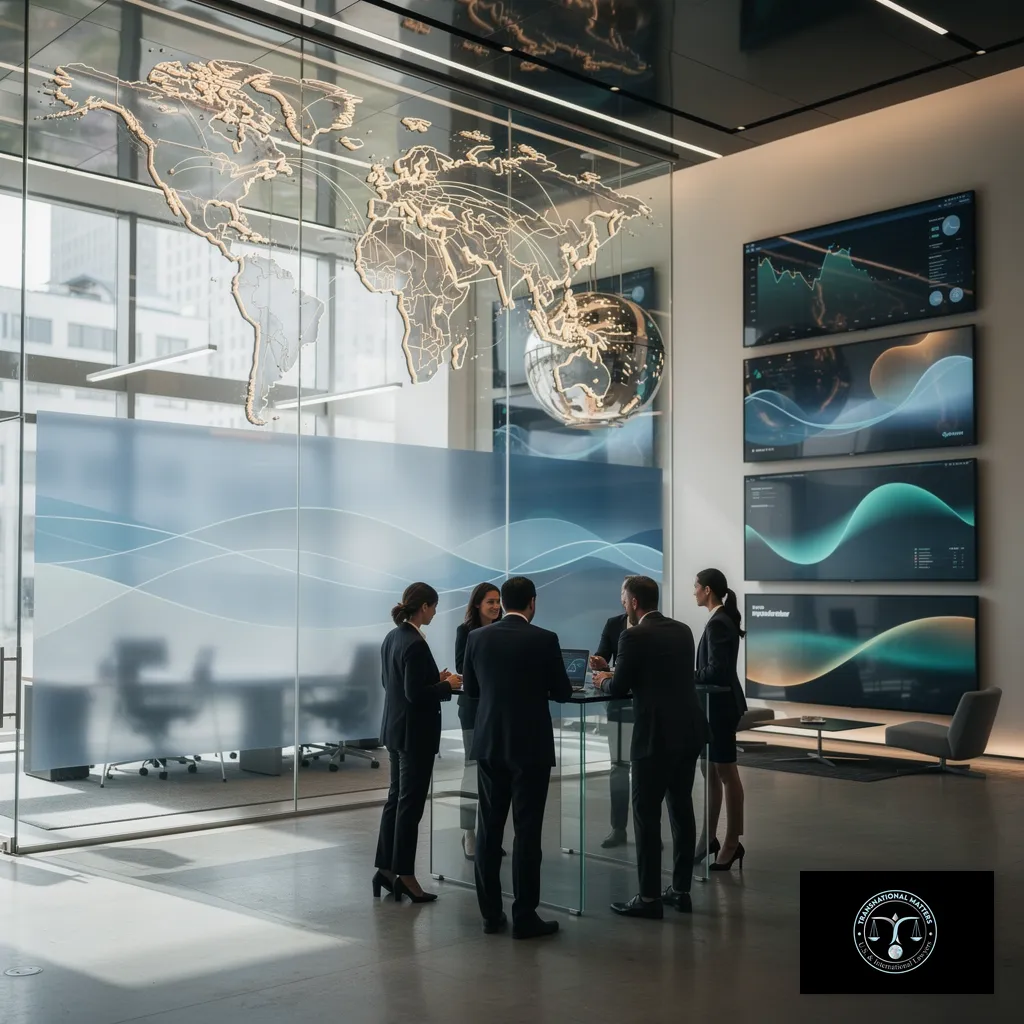 Modern bank office setting representing international wire transfer payments