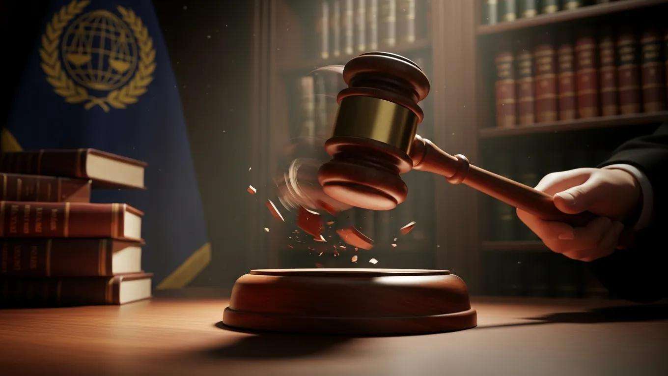 Gavel striking a sound block in a courtroom, symbolizing the enforcement of ICSID arbitration awards